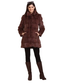 Women Coat Fox Fur Fabric Choclate