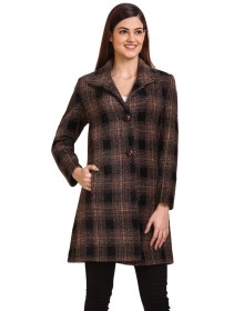 Women Coat acrylicwool check design Dark Choclate