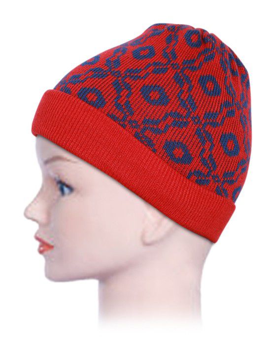 Acrylic Kids Cap Jacquard Red and Blue