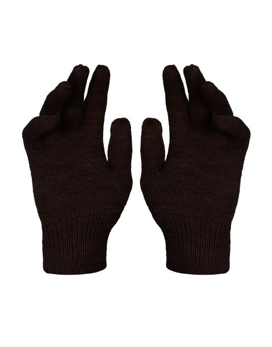 Kids Pure Wool Hand Gloves Plain Dark Brown