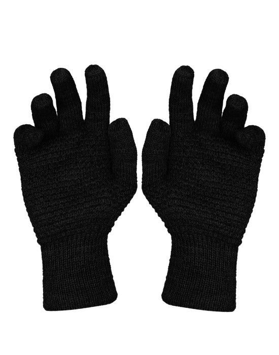 Womens Pure Wool Gloves Tuck Black