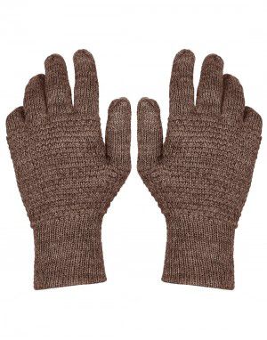 Womens Pure Wool Gloves Tuck Brown