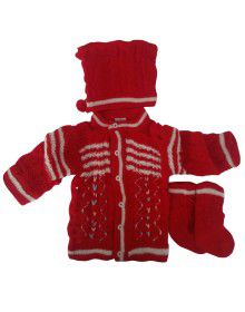 Baba Suit V Self Embroidery Red