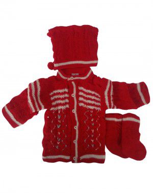 Baba Suit V Self Embroidery Red