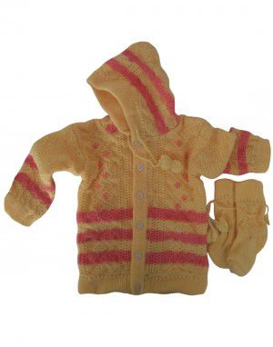 Baba Suit With Hood and Embroidery Work lemon
