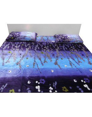 bedsheet blue night flower design with 2 pillow Cover