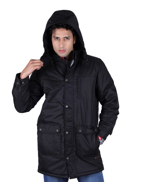 Mens Parka Style Long Sleeve Warm Jacket Black
