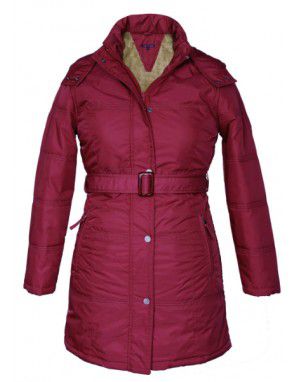 Ladies long Belted Jacket Mulberry on Rent