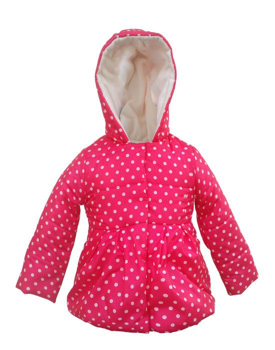 Girls Hooded Dotted Jacket Pink