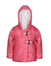 Girls Hooded Dotted Jacket Peach