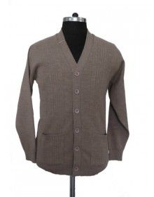 Mens Pure wool Sweater FS Front Buttons brown
