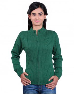Girls Sweater Long Stripes Green Colour