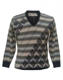 Men Woolblend Sweater Stripes And Diamond Design Black
