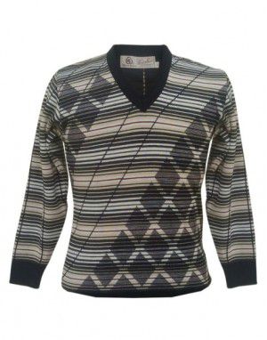 Men Woolblend Sweater Stripes And Diamond Design Black