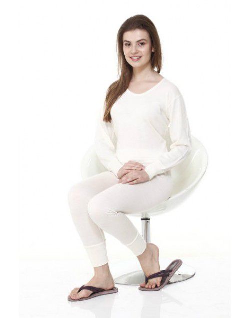 Women Merino Wool Thermals FS Blouse Set Cream