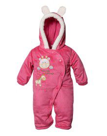 Toddlers Hooded Front Open Single Piece Suit Pinkish