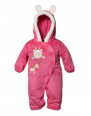 Toddlers Hooded Front Open Single Piece Suit Pinkish