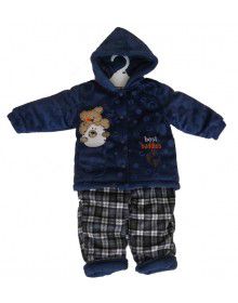 Toddlers Hooded Two Piece Suit Blue Bottom Checked