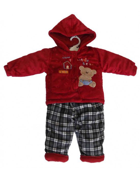 Baby Boy Hooded Two Piece Red Check Suit