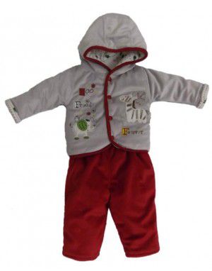 Toddlers Hooded Two Piece Suit Grey Red 