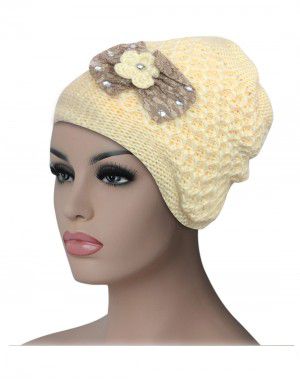 Women cap Bow design with fur lining camel