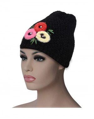 Women cap three flower design black
