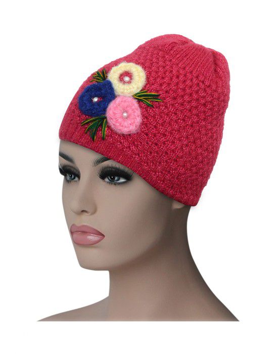 Women cap three flower design pink
