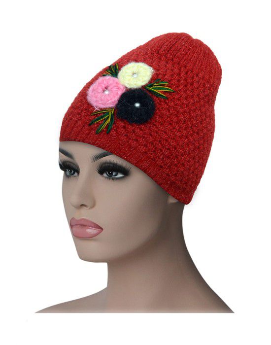 Women cap three flower design red