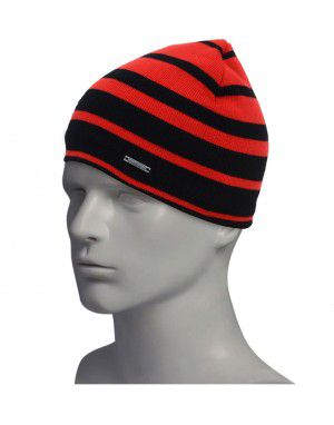 unisex woollen cap stripes with fleece inside red