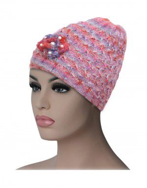 Women multi cap with flower design pink