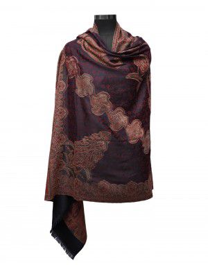 Women wool blend shawls self design maroon