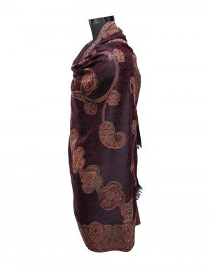 Women wool blend shawls self design maroon