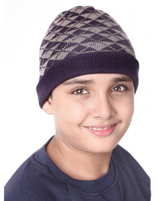 Acrylic Kids Cap Jacquard triangles Purple