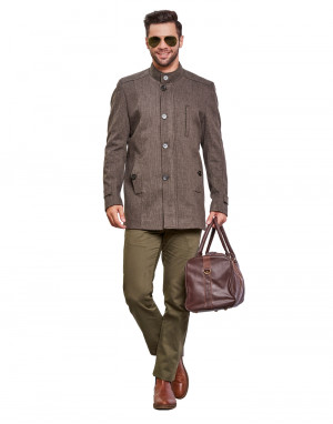 Men Regular Length Coat Olive Color