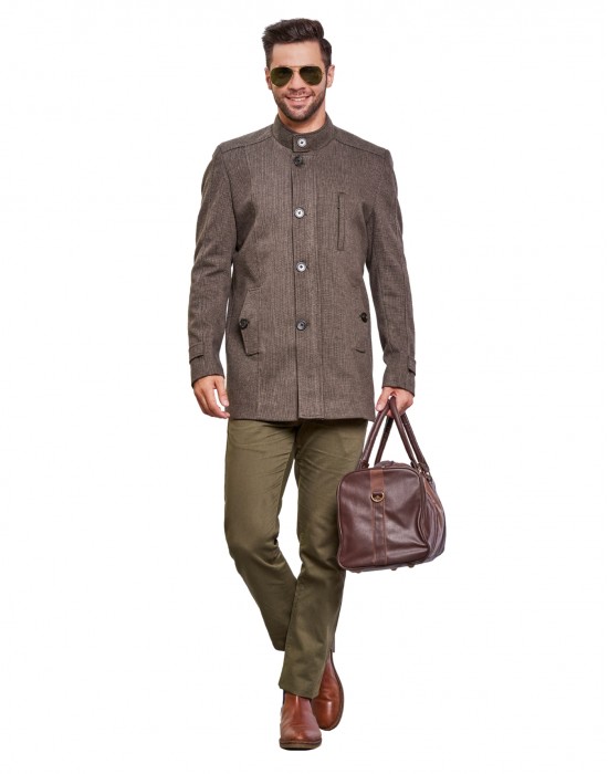 Men Regular Length Coat Olive Color