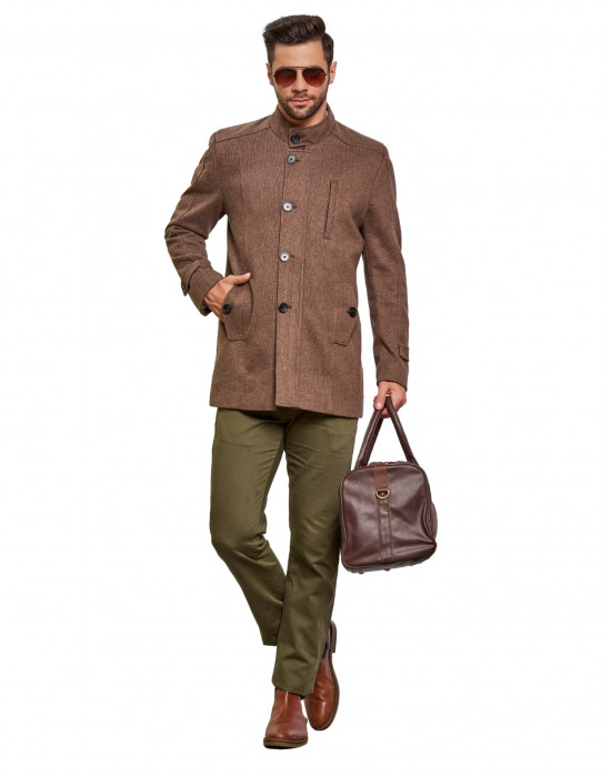 Men Regular Length Coat Walnut Color