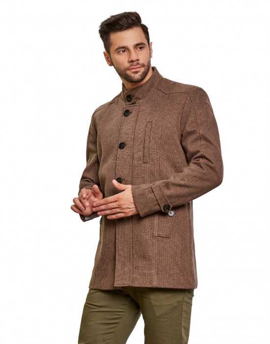 Men Regular Length Coat Walnut Color