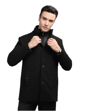 Men Regular Length Coat Deep Black Color