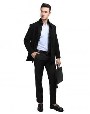 Men Regular Length Coat Deep Black Color