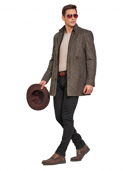 Men Regular Length Coat Brown Color