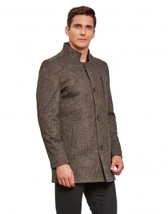 Men Regular Length Coat Brown Color