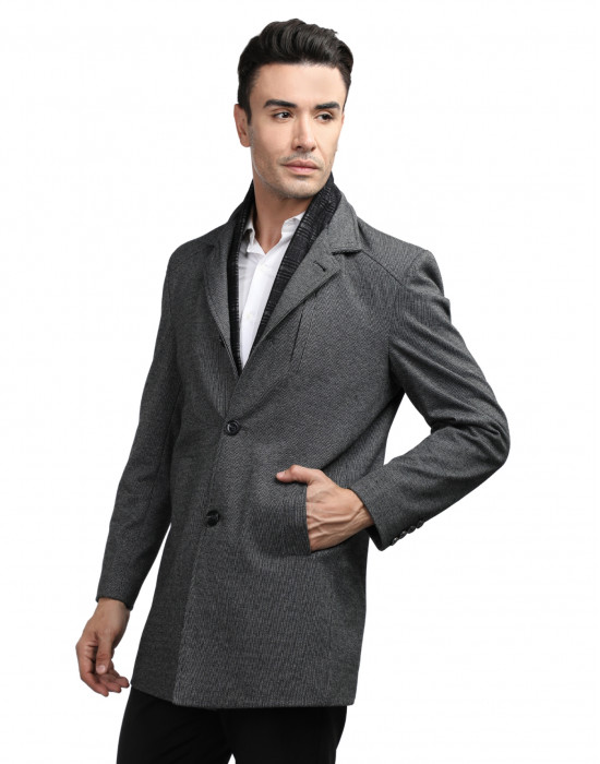 Men regular length Coat Steel Color