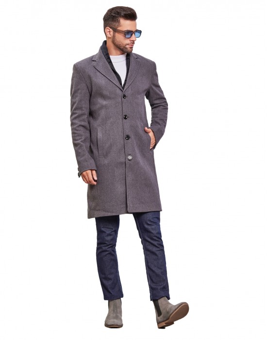 Men Super Long Coat Slate Color