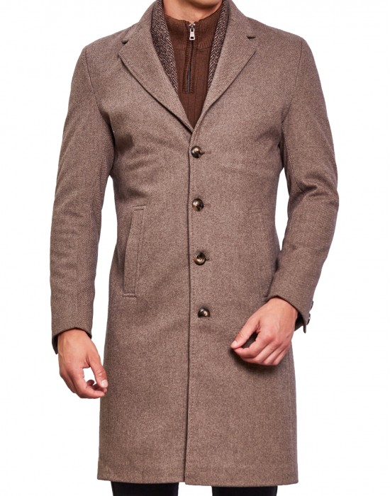 Men Super Long Coat Walnut Color