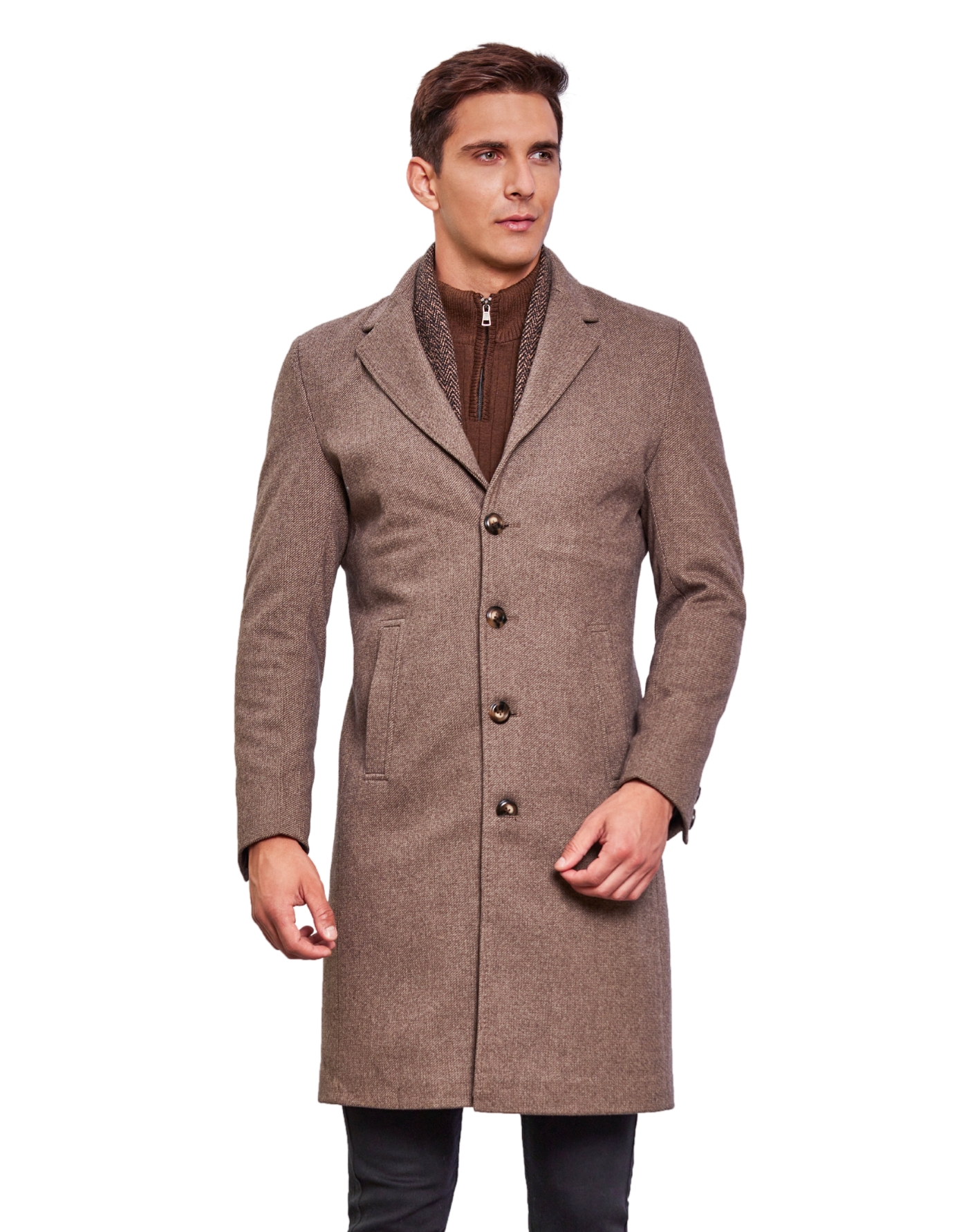 Shop Men Super Long Coat Walnut Color at Woollen Wear