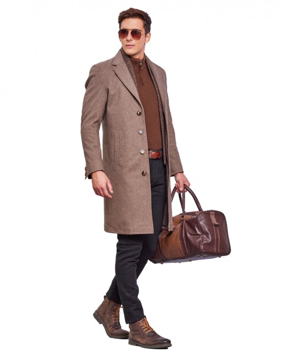 Men Super Long Coat Walnut Color