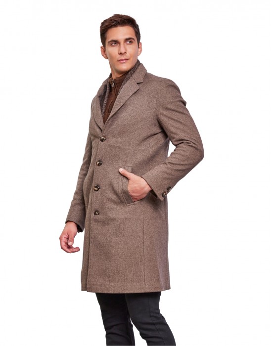 Men Super Long Coat Walnut Color