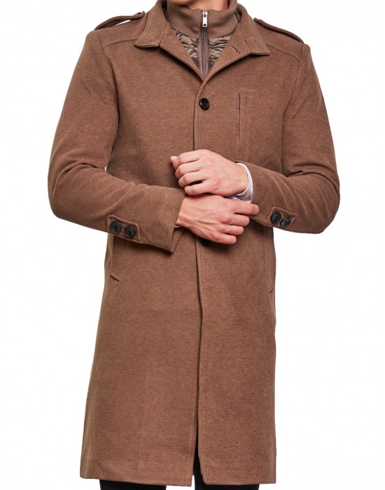 Men Super Long Coat Biscuit Color