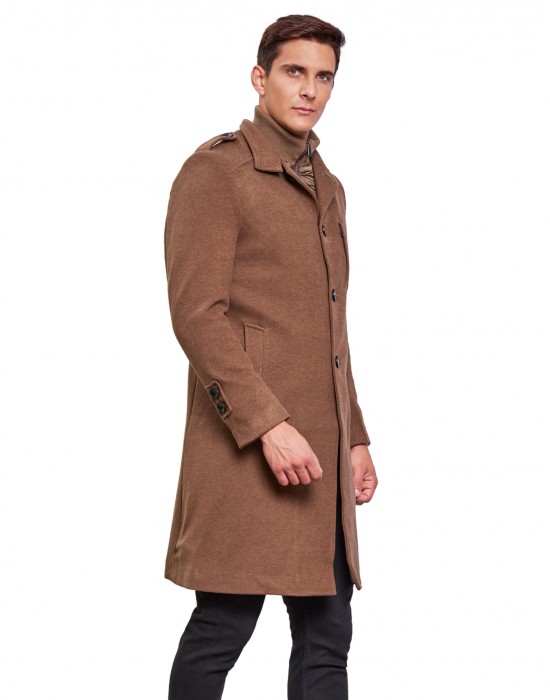Men Super Long Coat Biscuit Color