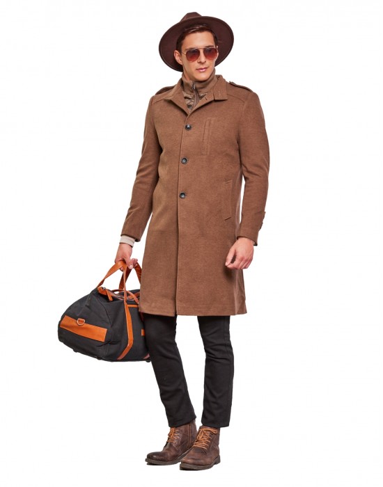 Men Super Long Coat Biscuit Color